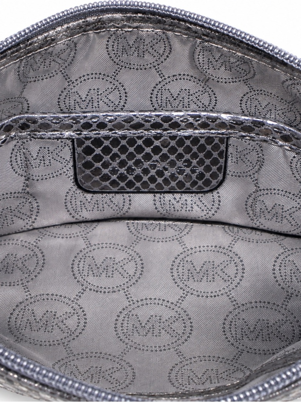 Michael Kors Snake-Embossed Zip Pouch with Tassel, Gray Metallic - Picture 6 of 10